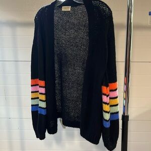 Sugarhill cardigan black with rainbow sleeve detail